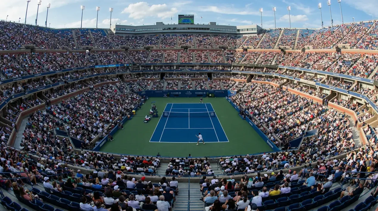 Vista panorámica de un estadio de tenis durante un Masters 1000 con grada llena