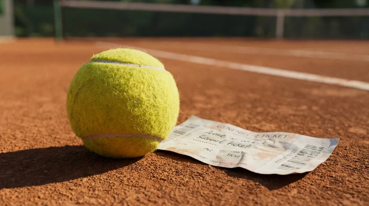 Pelota de tenis junto a un ticket de apuestas sobre una pista de tenis