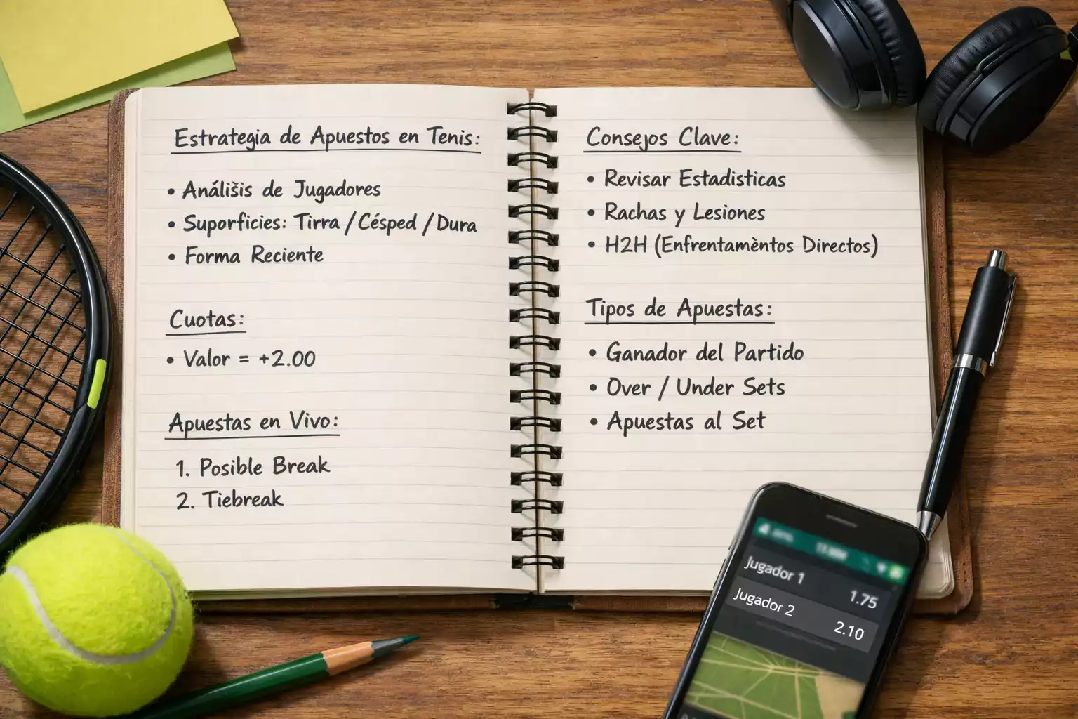 Libreta con anotaciones de estrategia de apuestas