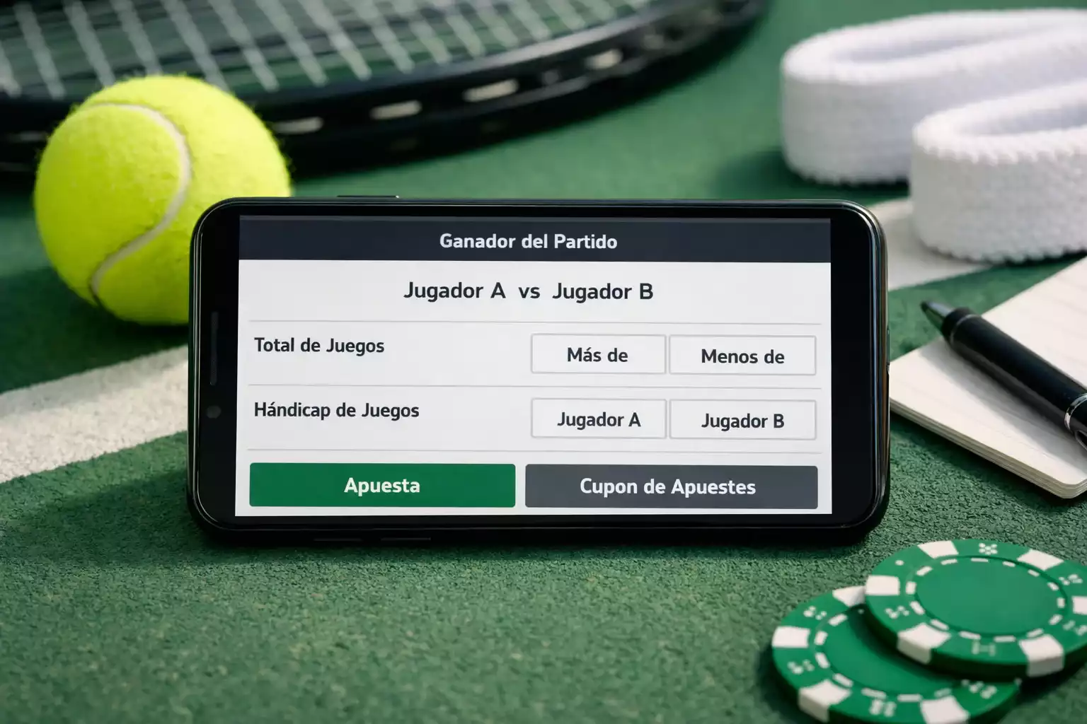 Smartphone mostrando cuotas de apuestas de tenis