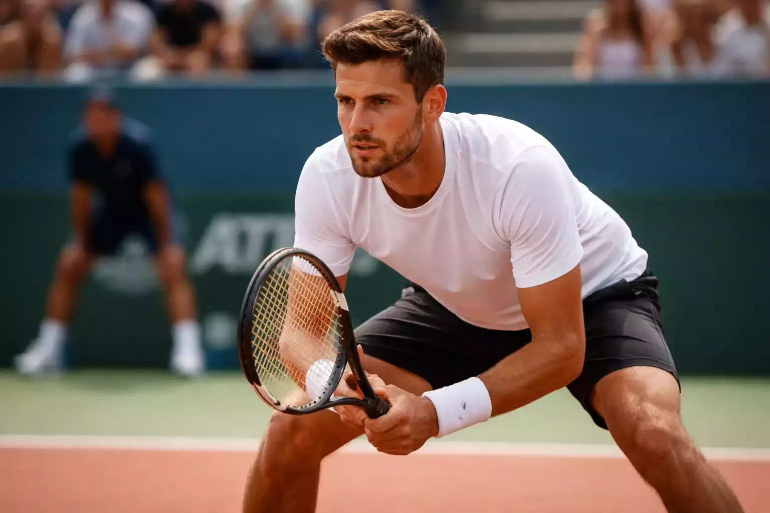 Tenista en posición de resto esperando el servicio rival