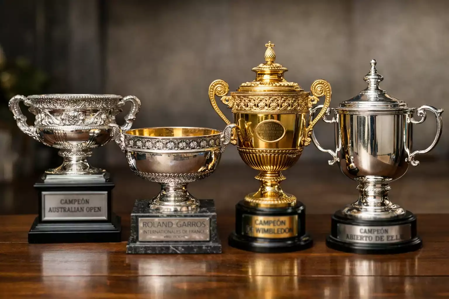 Trofeos de los cuatro Grand Slam en exhibición